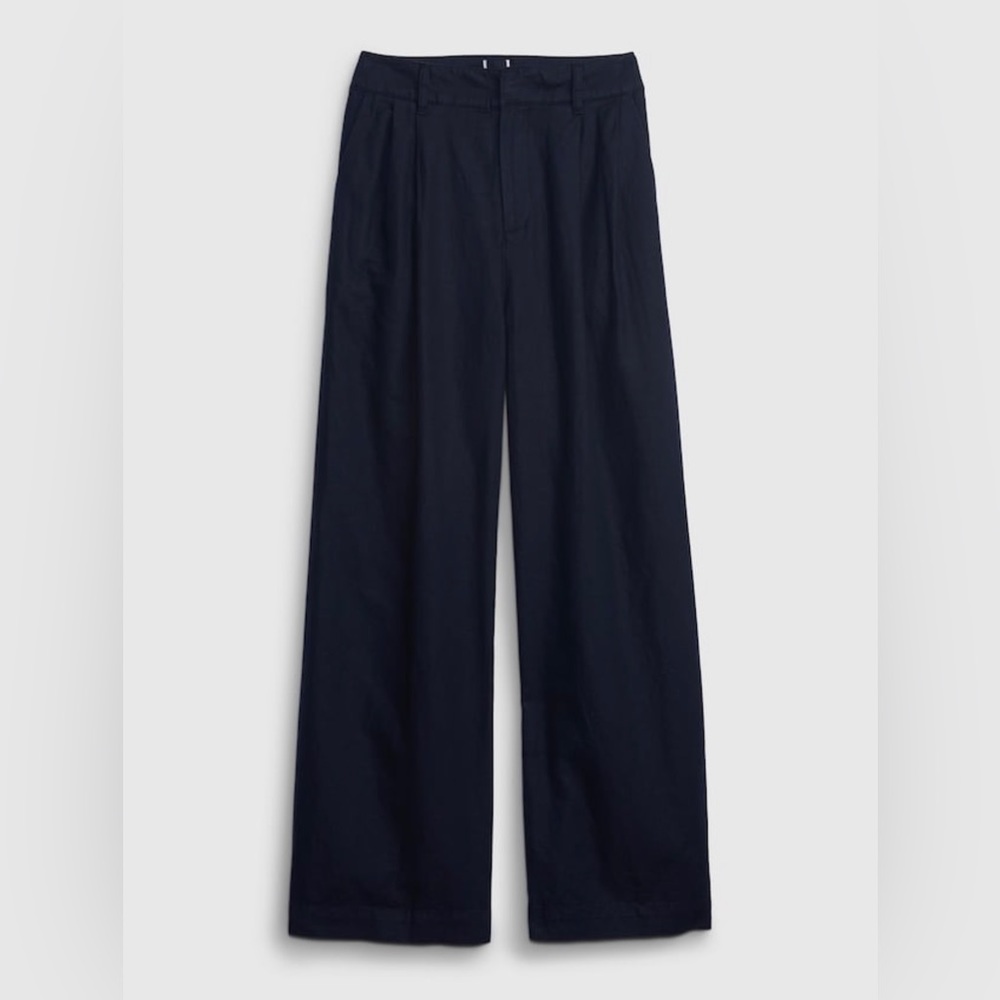 NWT! GAP Uniform Navy High Rise Linen-Cotton Pleated Wide Leg Pants - Multiple - Picture 6 of 7